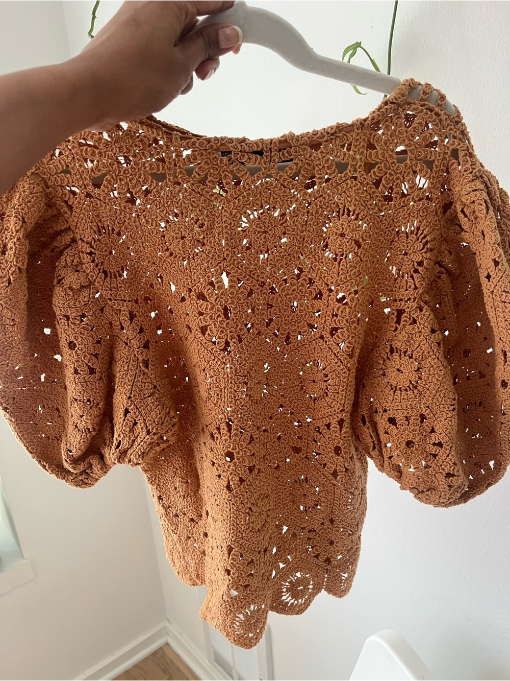 Zara Crochet Puff Sleeve Top - Rust